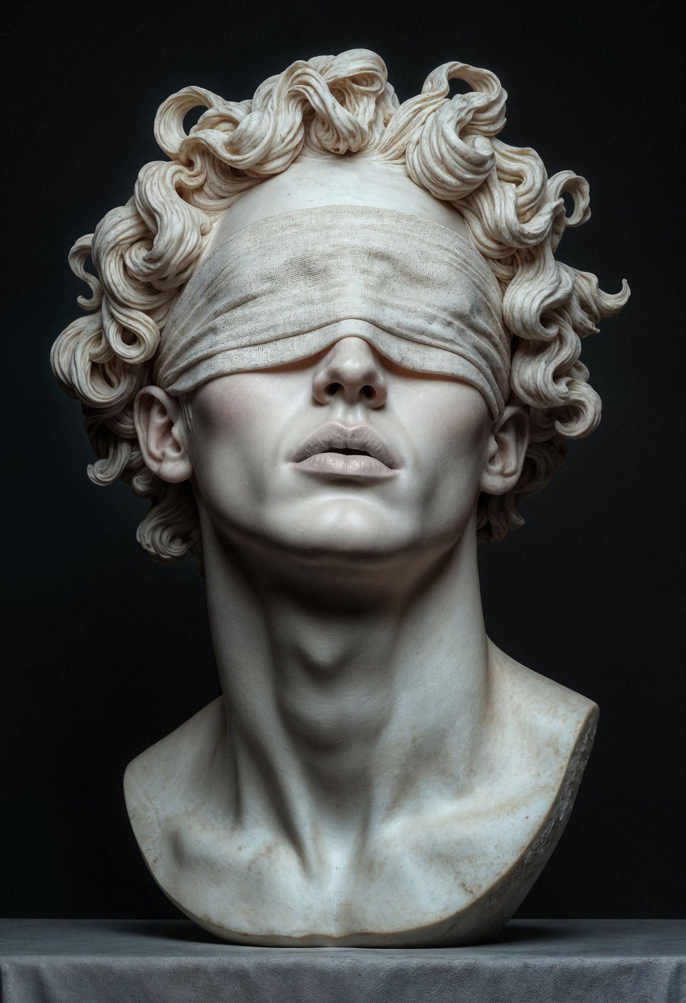 Classical marble sculpture detail in warm gallery light